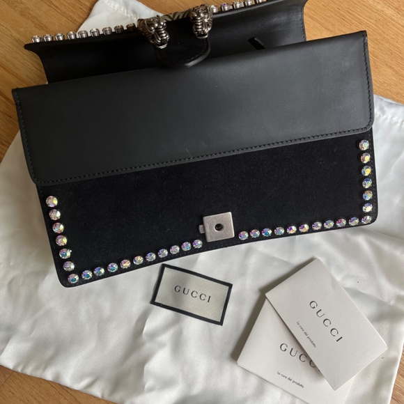 Gucci Suede Crystal Small Dionysus Shoulder Bag Black - Picture 2 of 4